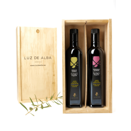 Estuche de madera con 2 aceites de oliva virgen extra - 250 ml
